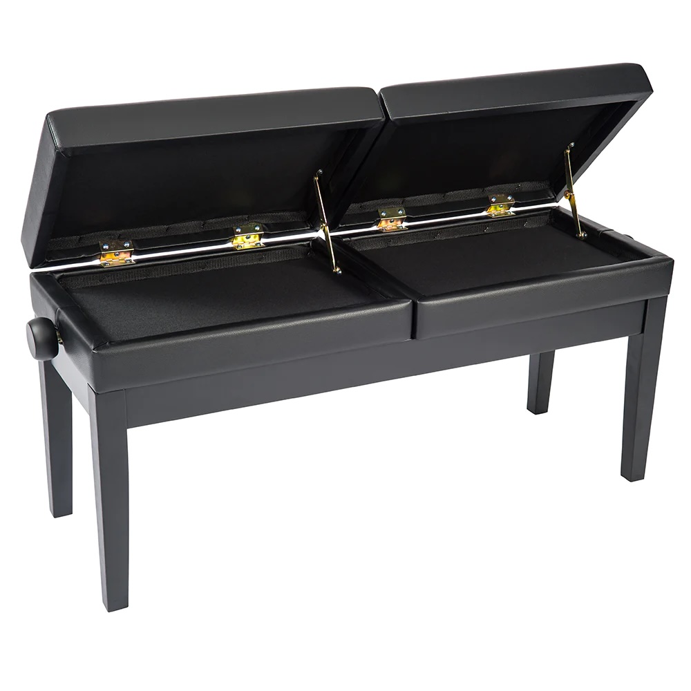 Kinsman Double Adjustable Piano Bench with Storage ~ Satin Black - Image 2